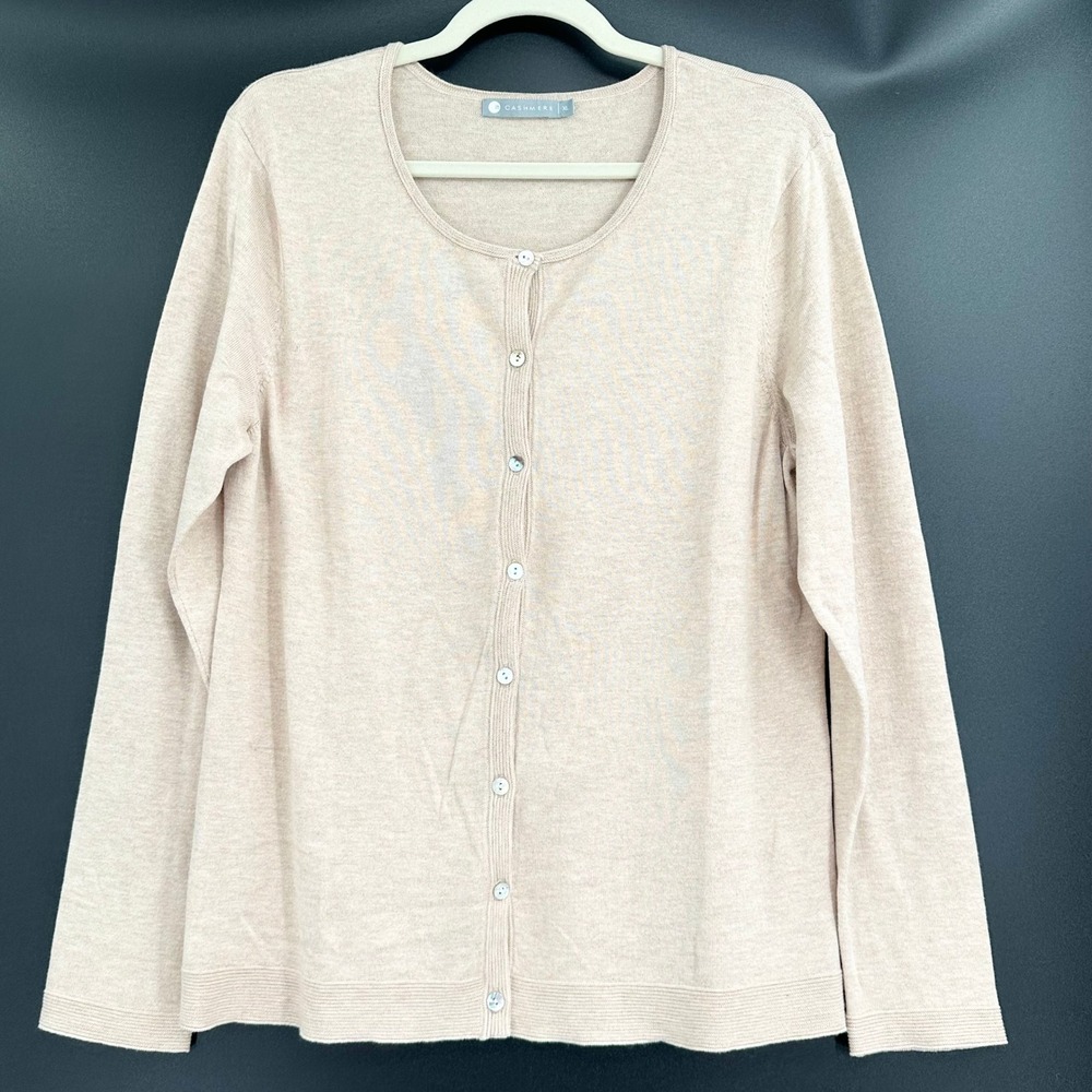 In Cashmere Beige Tan Cotton Cashmere Blend Cardigan Sweater Size XL